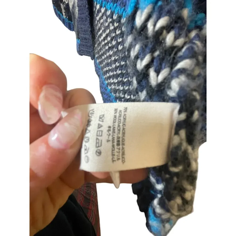 Blue Free People Time and Again Cardigan Fair Isle Wool XS Coastal Grandma